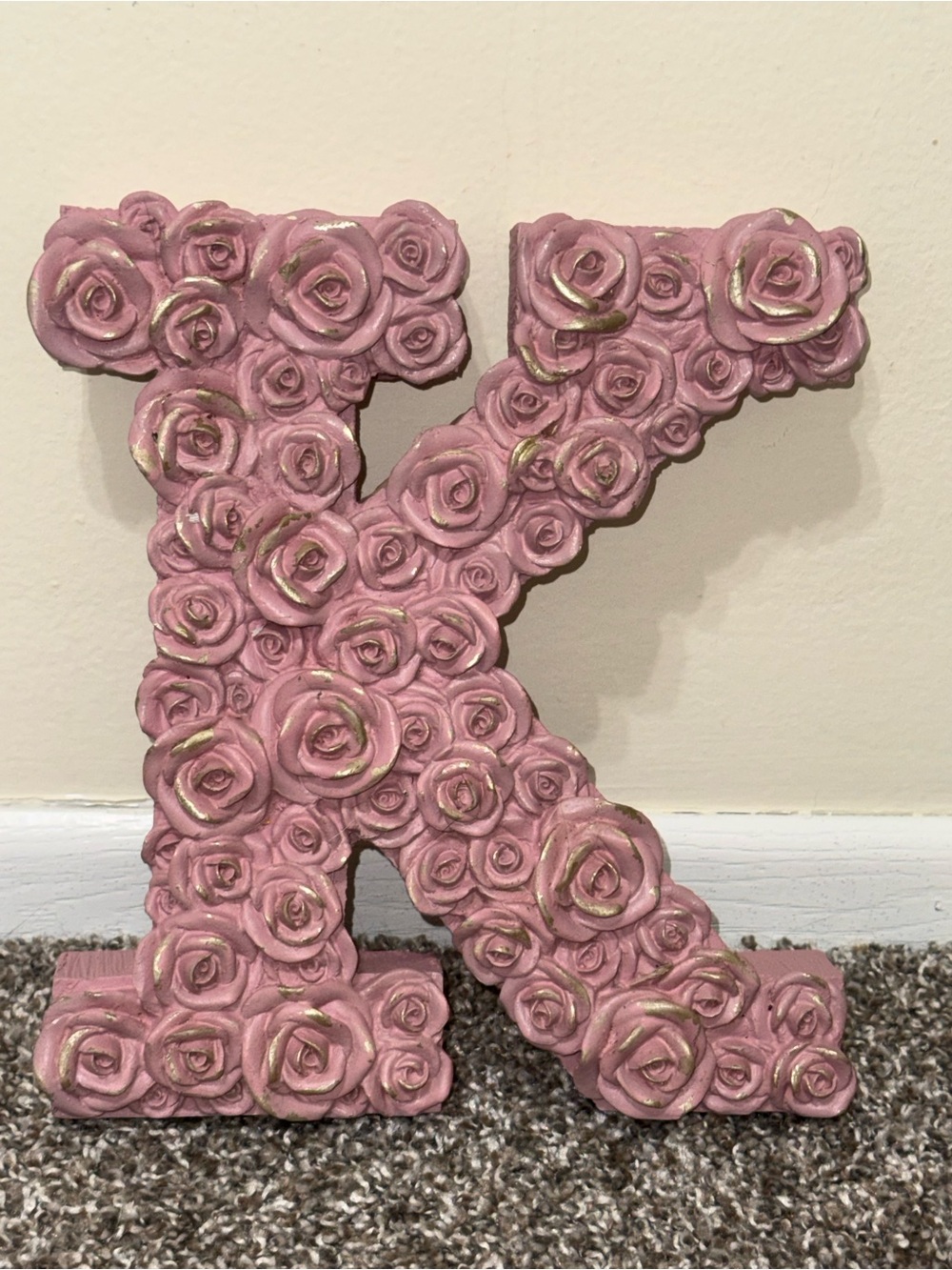 Decorative pink roses letter K wall decor